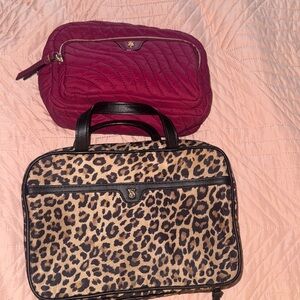 Victoria's Secret Leopard Travel Tote with Berry Quilted Cosmetic Case